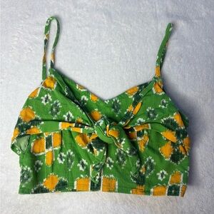 Aerie Green and Yellow Floral Crop Top